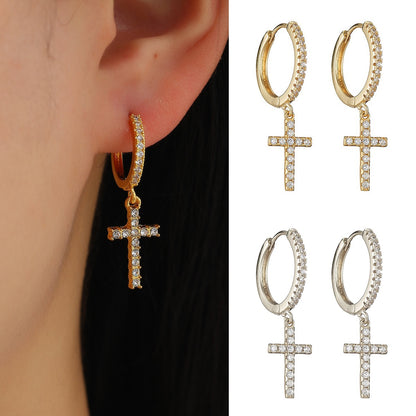 BOUCLE D'OREILLE CROIX DE ZIRCON