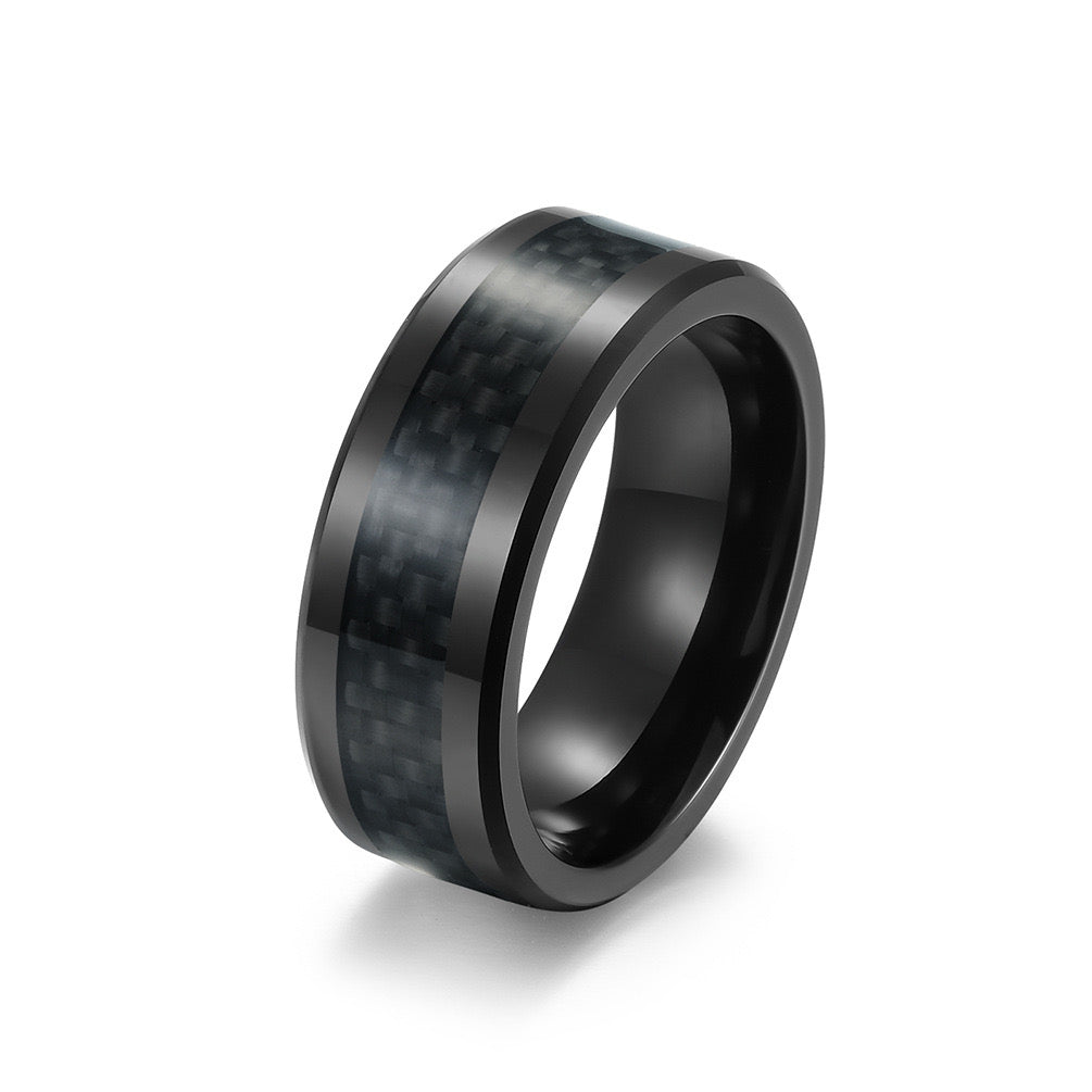 ANILLO DE TUNGSTENO DE FIBRA DE CARBONO CON INcrustaciones DE 8MM