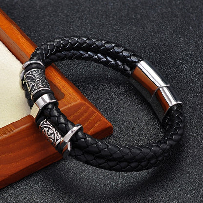 Pulsera de cuero doble vikingo