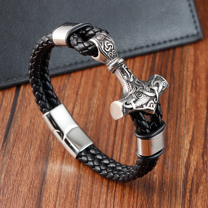 Thor's Hammer Leather Bracelet