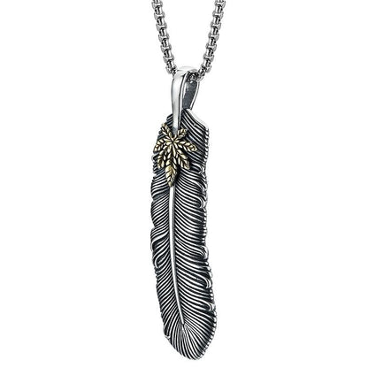 925 Sterling Silver Maple Leaf Feather Necklace