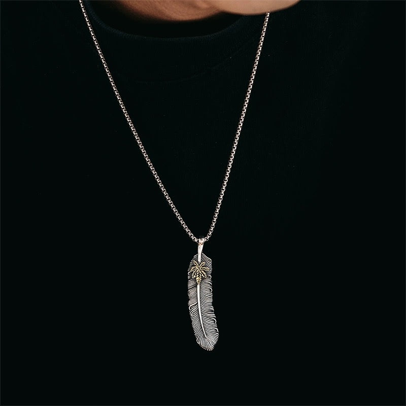 925 Sterling Silver Maple Leaf Feather Necklace