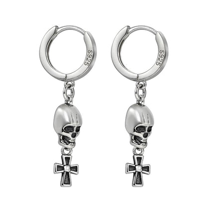 925 Silver Skull Cross Earring