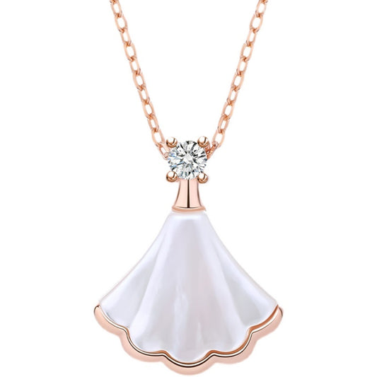 Fan-Shaped Mother-of-Pearl Zircon Necklace